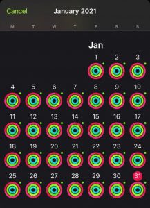 Kristin's January Apple Watch Fitness Rings